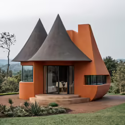 a house shaped building that is made out of orange