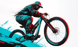 a mountain biker in full gear doing tricks