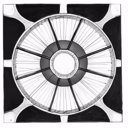 an architectural drawing with circular lines in black and white