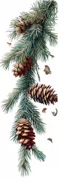 the cones of the pine are hung from a branch,a pine cone hangs on the branch of a tree