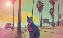 the person in the jacket is standing next to a dog