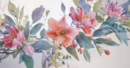 some pink and purple flowers on a tree branch