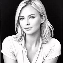 a woman with long blonde hair posing for a portrait