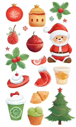a drawing of various christmas items on a white background