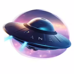 an illustrated illustration of an alien ship with a halo