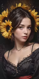 young girl with sunflower in her hair