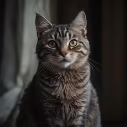 the cat has a striped coat on
