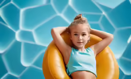 a young girl in an inflatable swimming ring