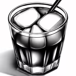 a sketch of a cup of water and two glasses with ice