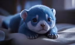 small animal with dark blue skin lying on the bed