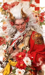 a painting with horns and flowers on it