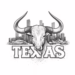 the logo for texas with a longhorn in front of the skyline