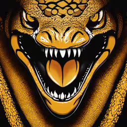 an elaborately colored lion face is shown in yellow,an orange dragon