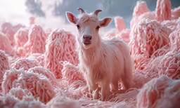 a goat standing in a lush green field