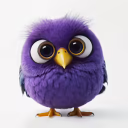 a purple stuffed owl with large round brown eyes