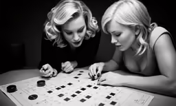 two young women playing a board game together