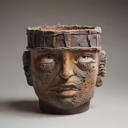 a face made out of clay with lots of mud