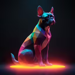 the dog is sitting down and colorfully looking