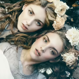 two young girls lay down on the ground looking up
