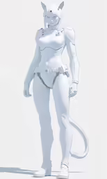 3d digital rendering of a female creature with catskins and headphones