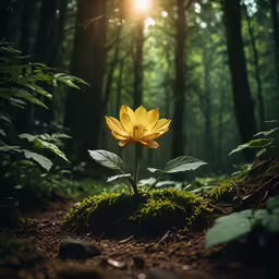 a yellow flower sitting on top of green grass