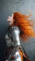 the woman with red hair has an elaborate silver coat on