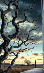 a creepy looking tree outside a very scary looking house