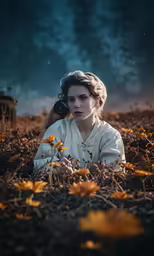 a woman with camera sitting on the ground