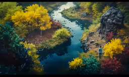 a person stands in the middle of an artistic, colorful scene