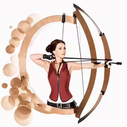 a woman dressed in a cosplay like outfit holding an arrow in her left hand