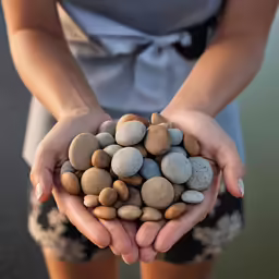 a person is holding a bunch of rocks in their hands
