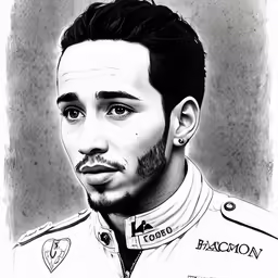 a drawing of a man in a racing uniform