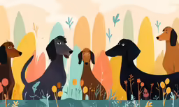 three dogs that are standing in the grass