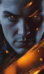 a man with orange eyes in the cover of star trek,