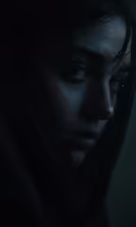 a woman with dark makeup looking directly into the distance
