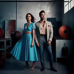 two people standing in a room with luggage