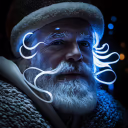 a man with a light up mustache and hair