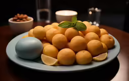 this is a plate full of lemons and some almonds