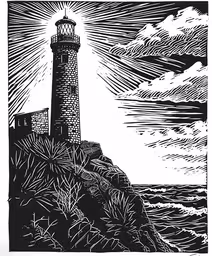 a drawing of a lighthouse on a hill,a drawing of a lighthouse on top of a hill