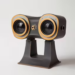 a large pair of binoculars with two orange lenses