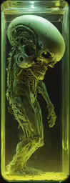 a photo of an alien in a glass
