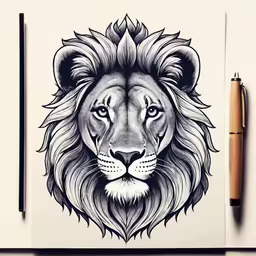 a drawing of a lion head with a pencil on top
