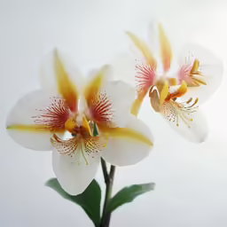 two white and yellow orchids in a pot