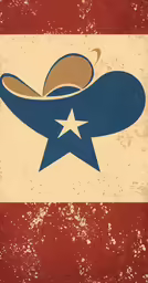 an old poster that looks like a hat on top of a flag