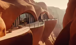 a house built into the sides of some mountains
