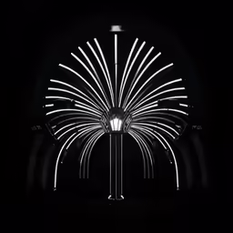 a light fixture with a long arm in a black background