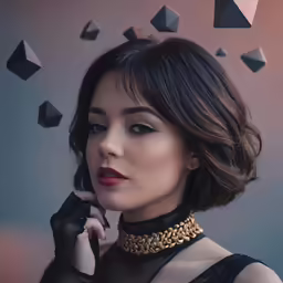 a young woman is holding a hand near her chin
