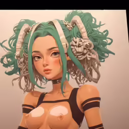 a anime character with green hair is wearing white gloves