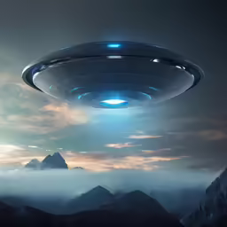 a flying disc in the sky with mountain peaks
