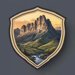 the shield emblem features an image of mountains and rivers